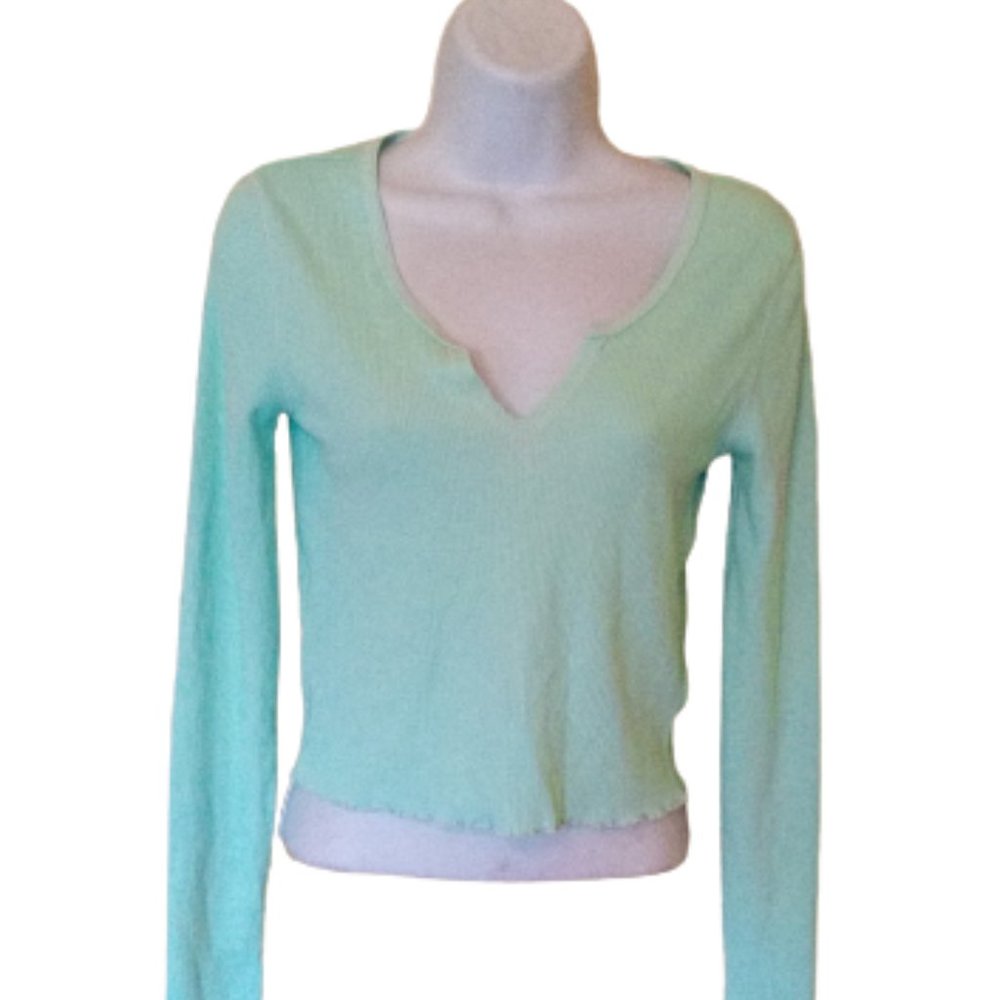 ---  AMERICAN EAGLE Aqua Blue Long Sleeve Green Shirt Size Small
